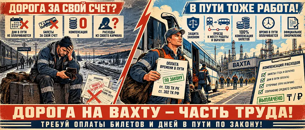 Дорога на вахту: когда время в пути обязаны оплатить, а билеты купить за счет конторы 🚆✈️